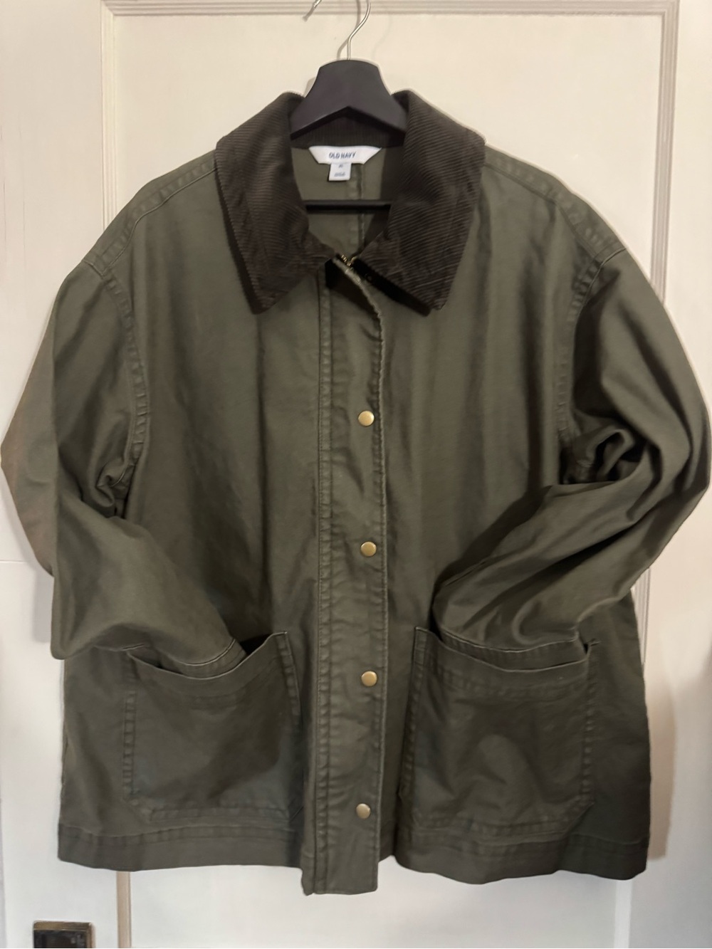 Old Navy Olive Utility Jacket with Dark Brown Corduroy Collar